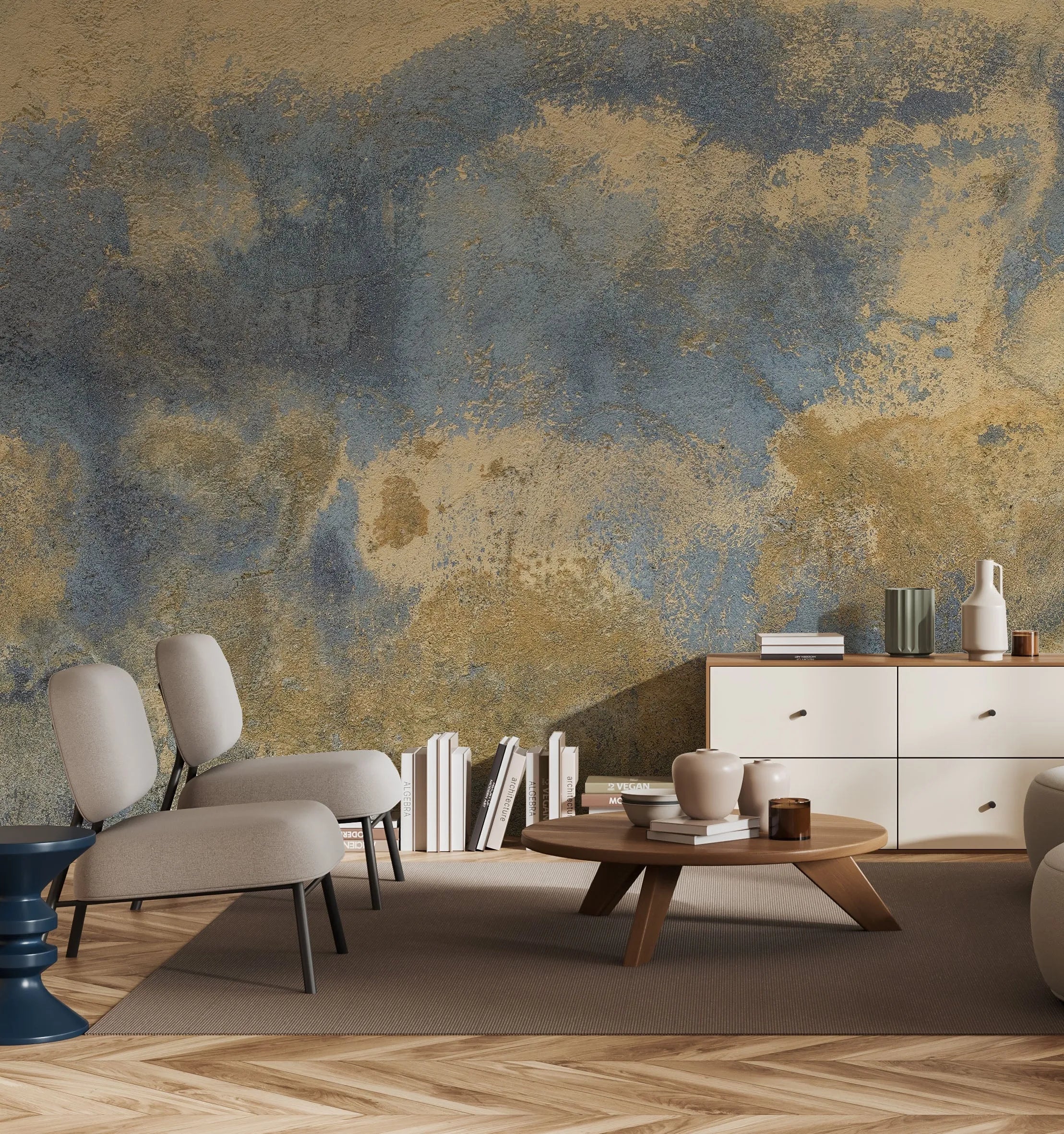 Modern industrial wallpaper design installation